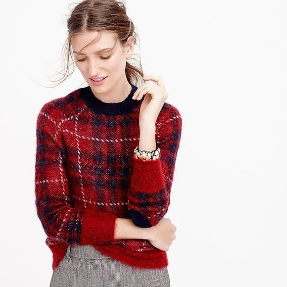 Jcrew Brushed Woolblend Plaid Crewneck 